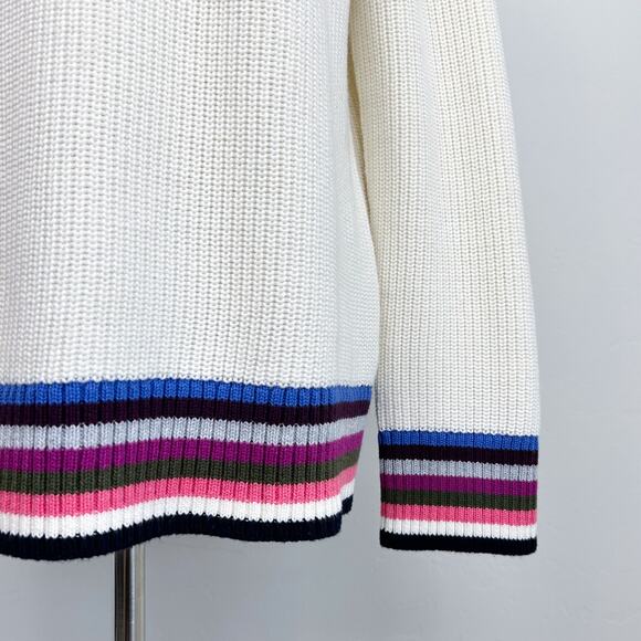 Talbots Cream Stripe Sweater Knit Fold-Over Collar Quarter-Zip Pullover - Picture 6 of 8